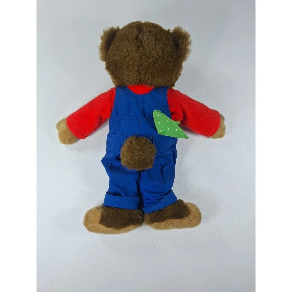 Vintage JS International Plush Teddy Bear Blue Overalls Red Shirt 14